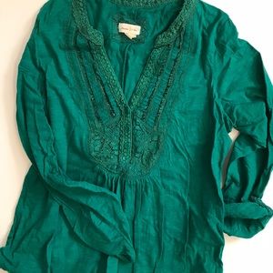 Emerald Green Meadow & Rue 3/4 sleeve shirt